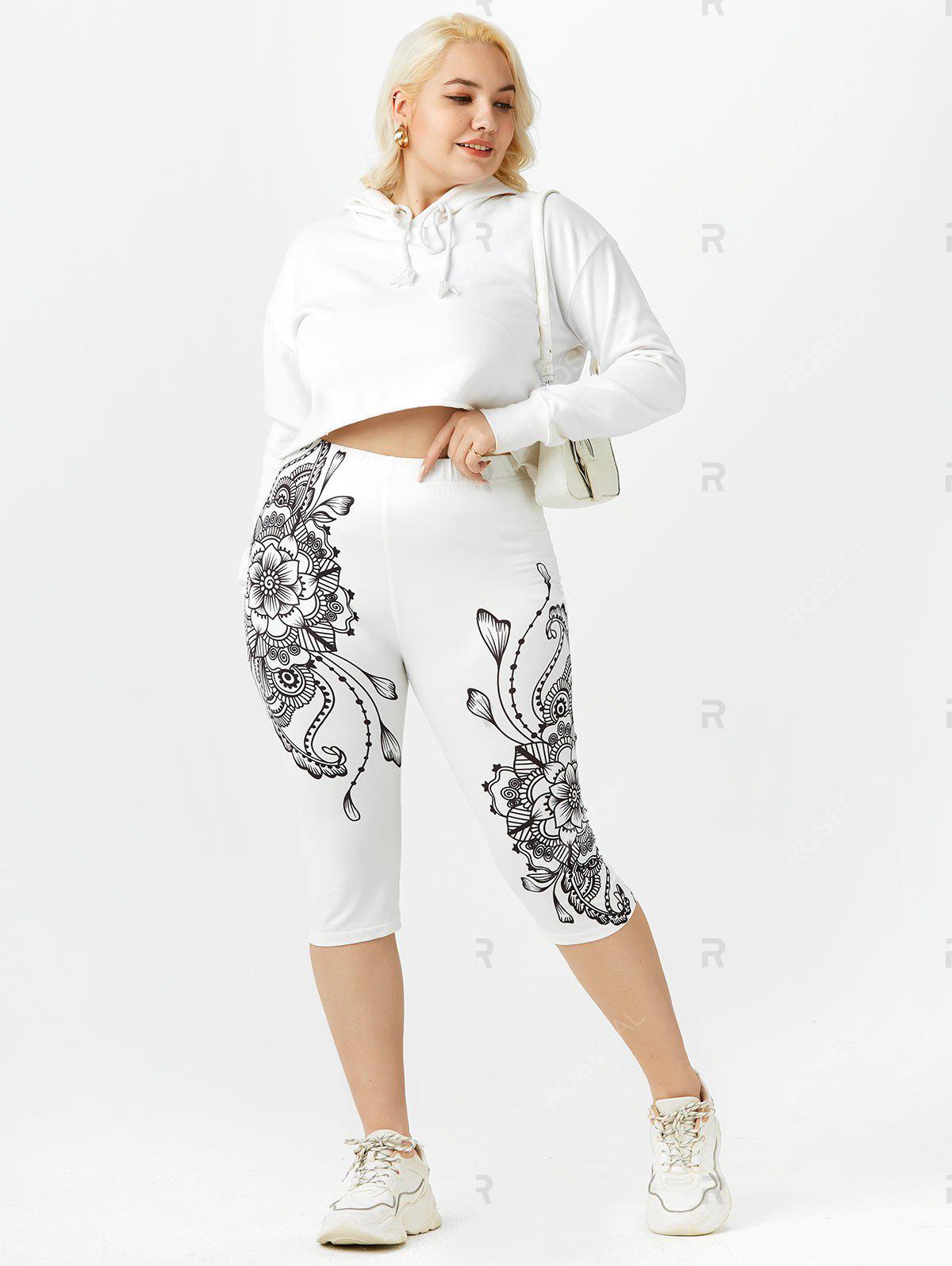 Plus Size & Curve Floral Print Gym Cropped Leggings