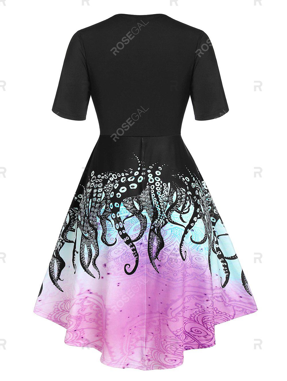 Plus Size Octopus Print Midi Flare Dress