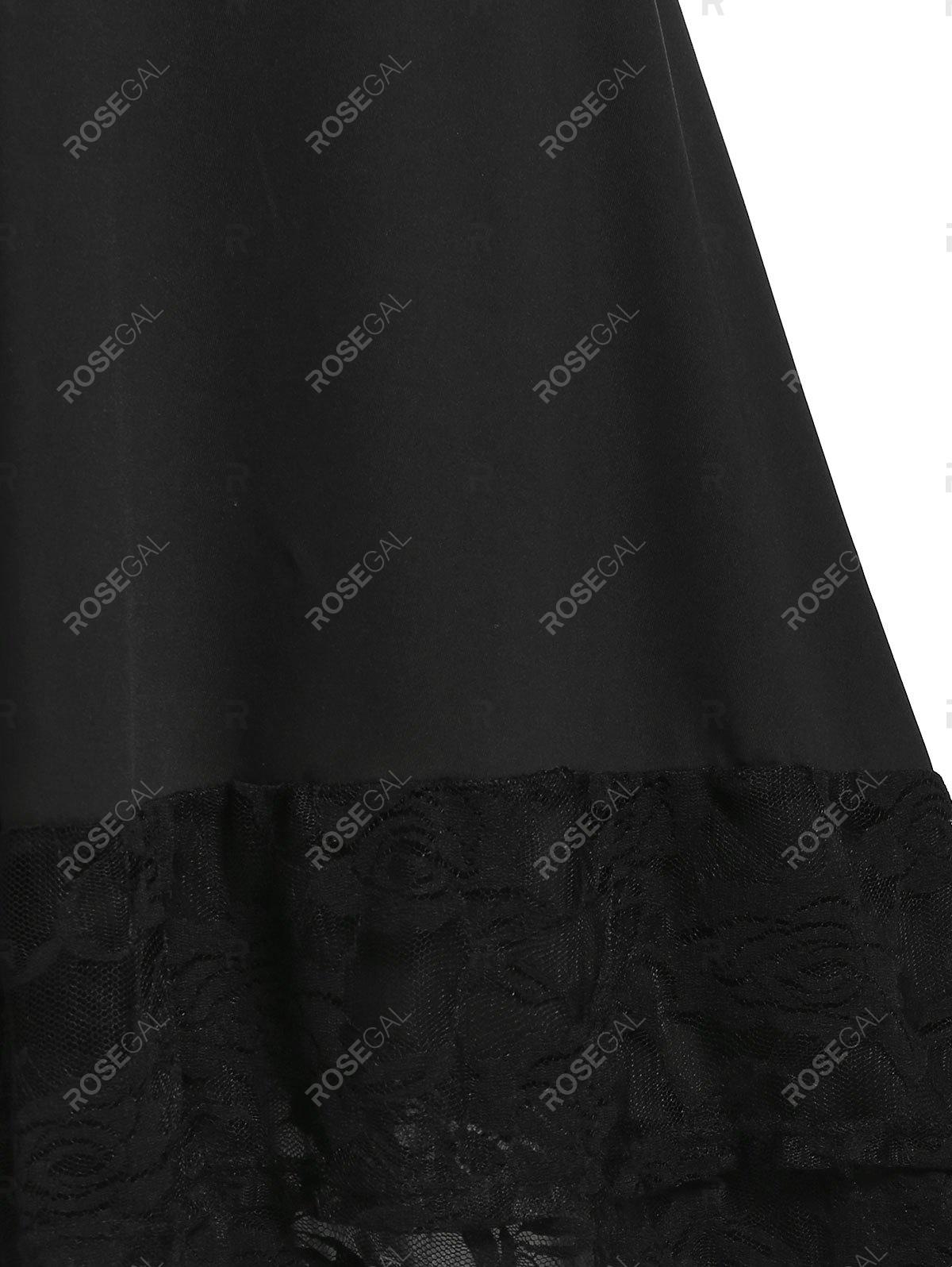 Plus Size & Curve Gothic Lace Panel Grommet Backless Midi Dress