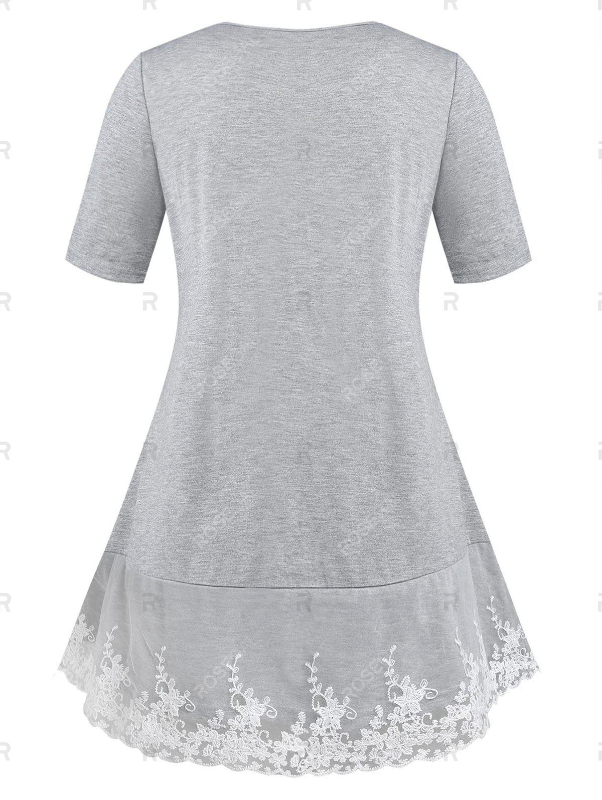 Plus Size Lace Panel Front Tie Faux Twinset Tee