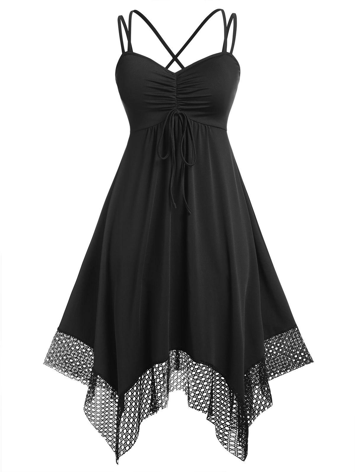 Plus Size Openwork Handkerchief Hem Ruched Cami Dress