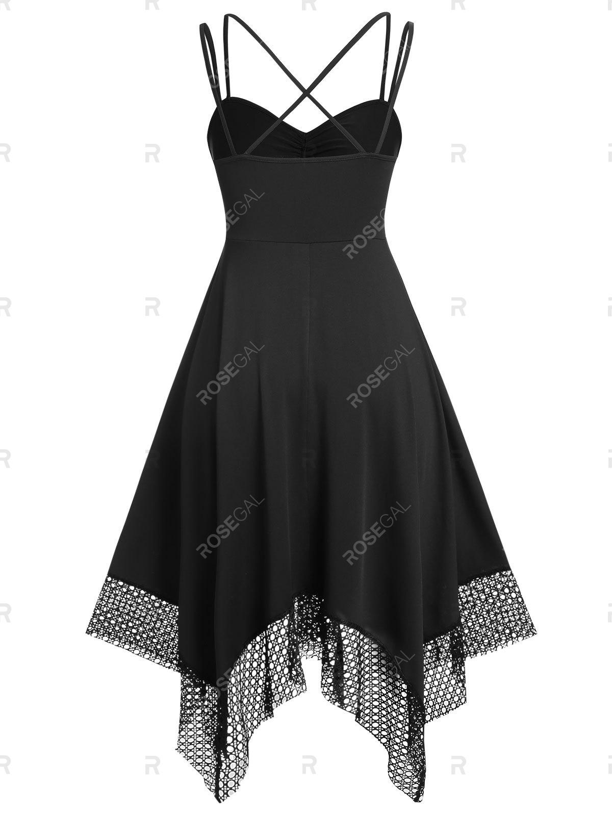 Plus Size Openwork Handkerchief Hem Ruched Cami Dress