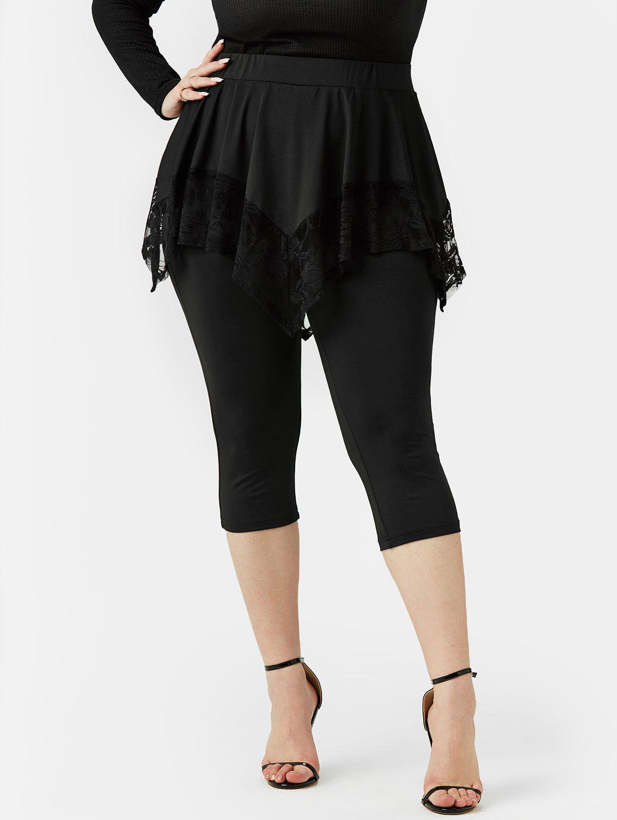 Plus Size&Curve Lace Insert Capri Skirted Pants