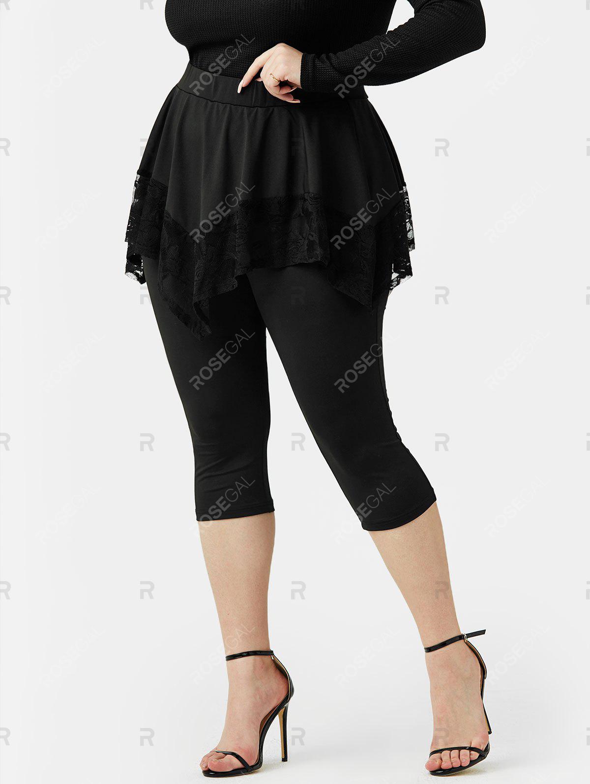 Plus Size&Curve Lace Insert Capri Skirted Pants