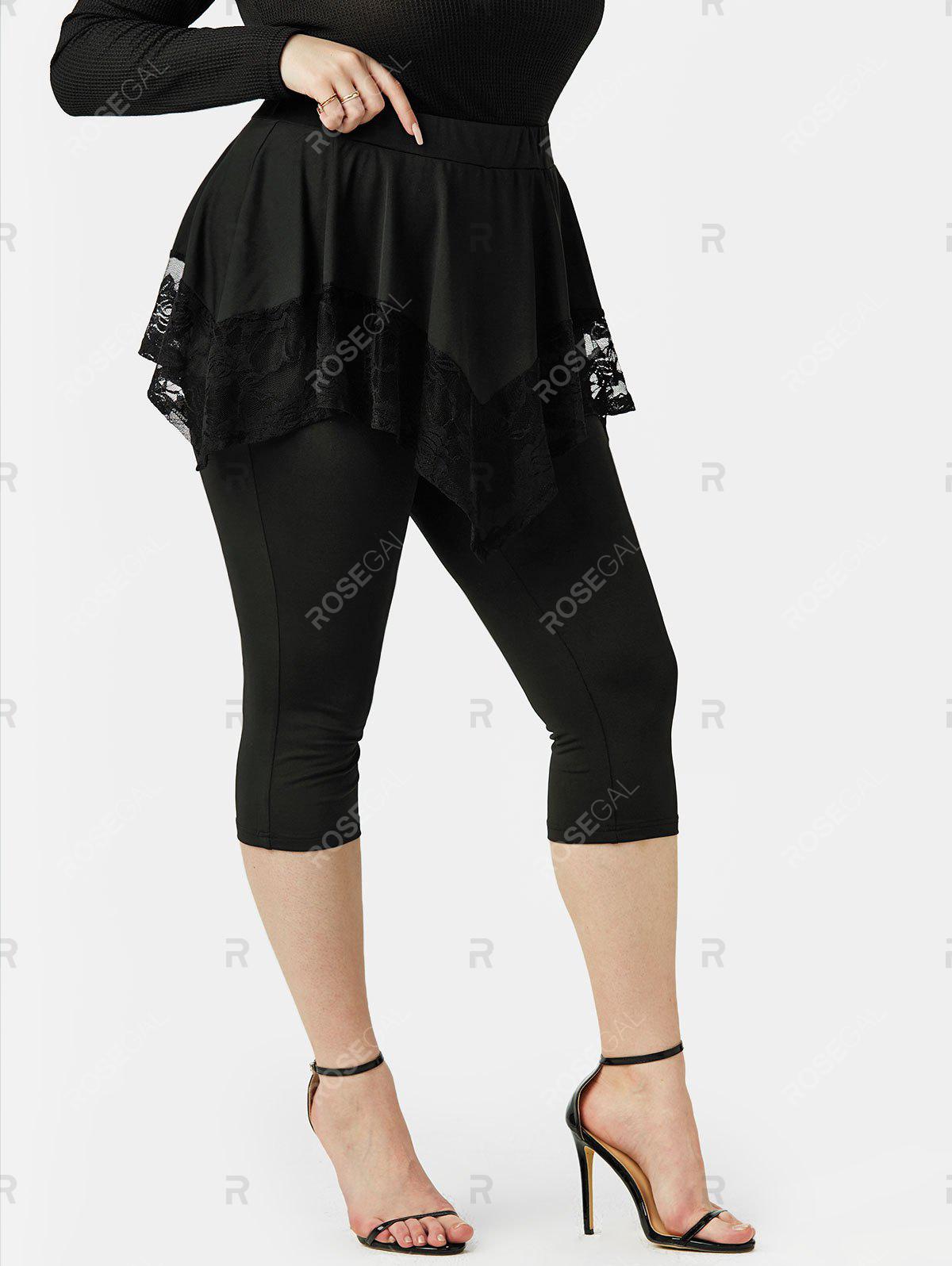 Plus Size&Curve Lace Insert Capri Skirted Pants