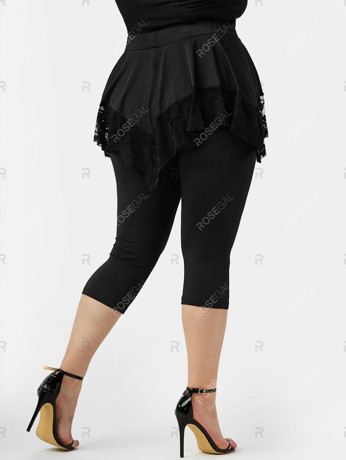 Plus Size&Curve Lace Insert Capri Skirted Pants