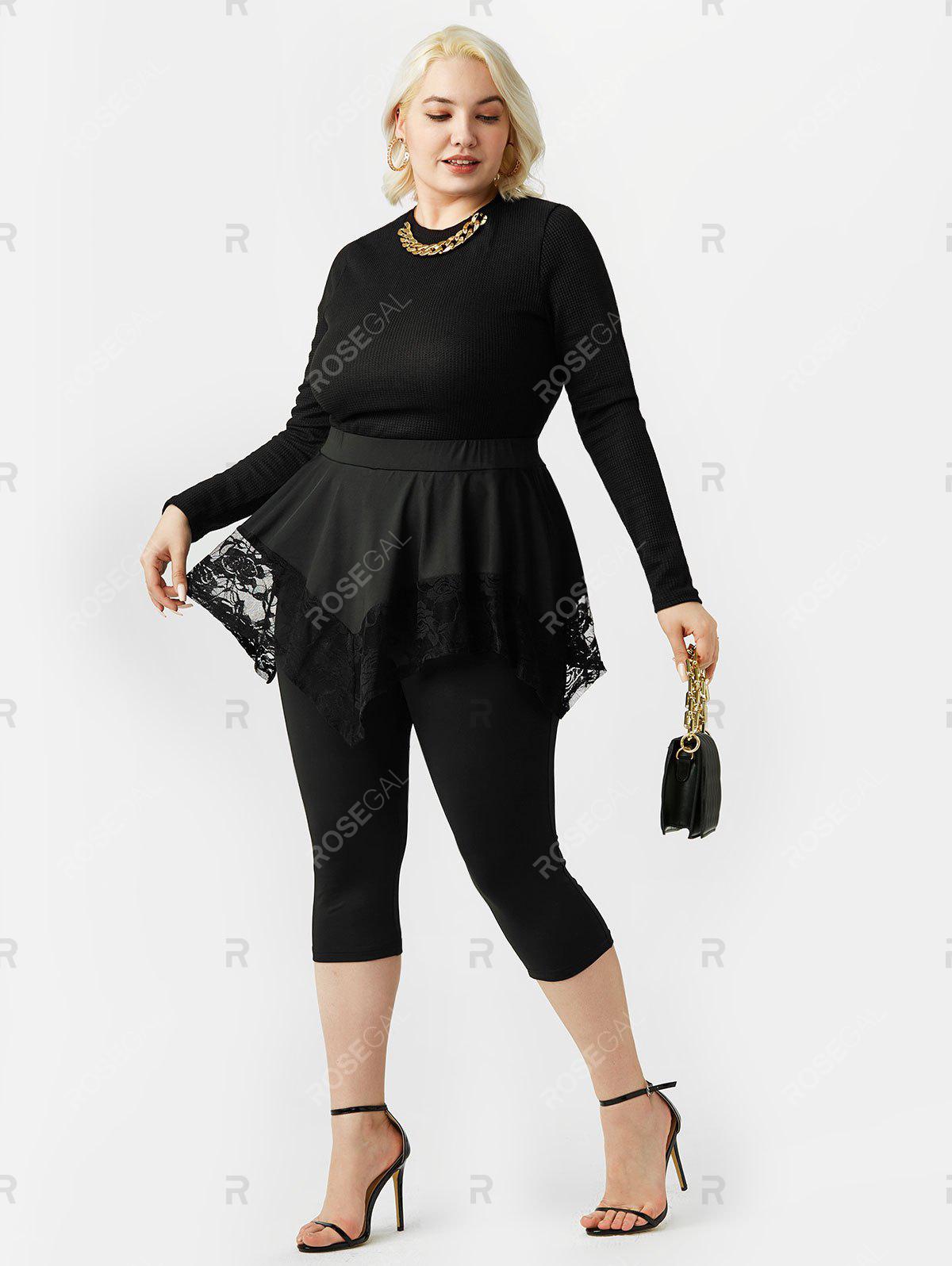 Plus Size&Curve Lace Insert Capri Skirted Pants