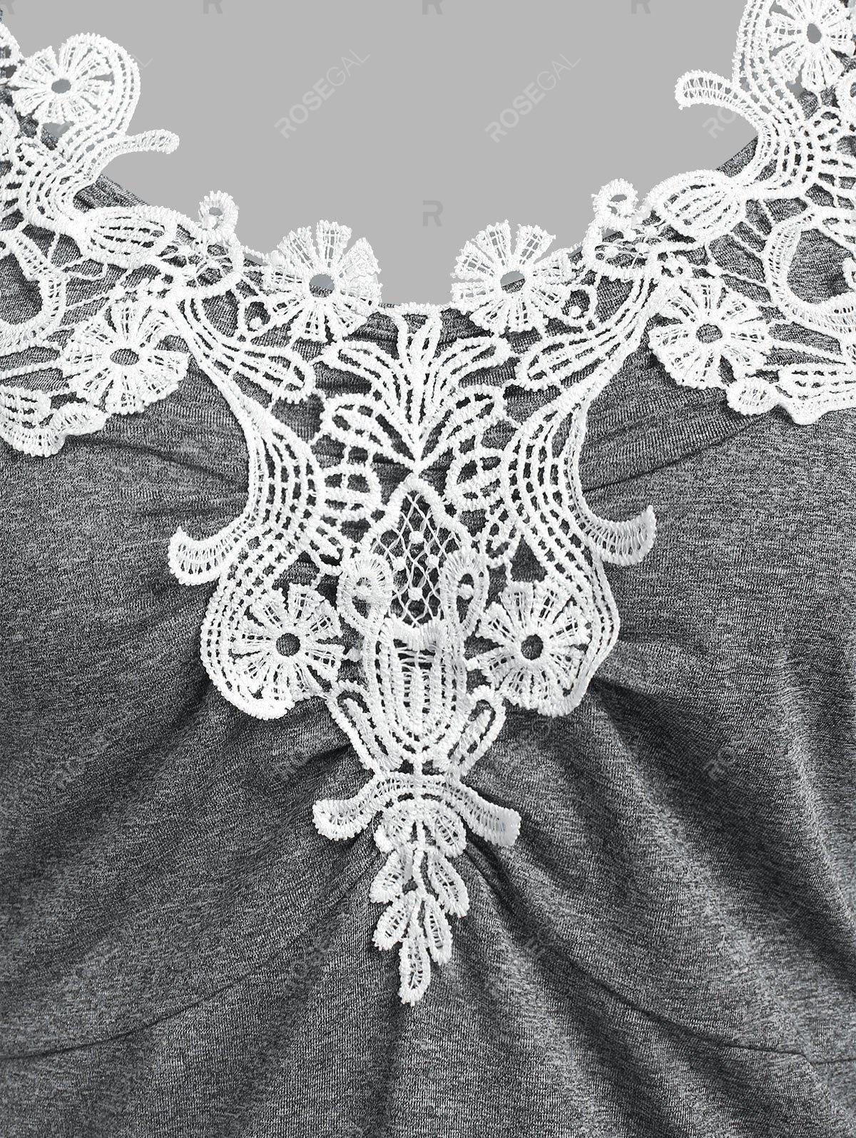 Plus Size Lace Panel Cold Shoulder T-shirt