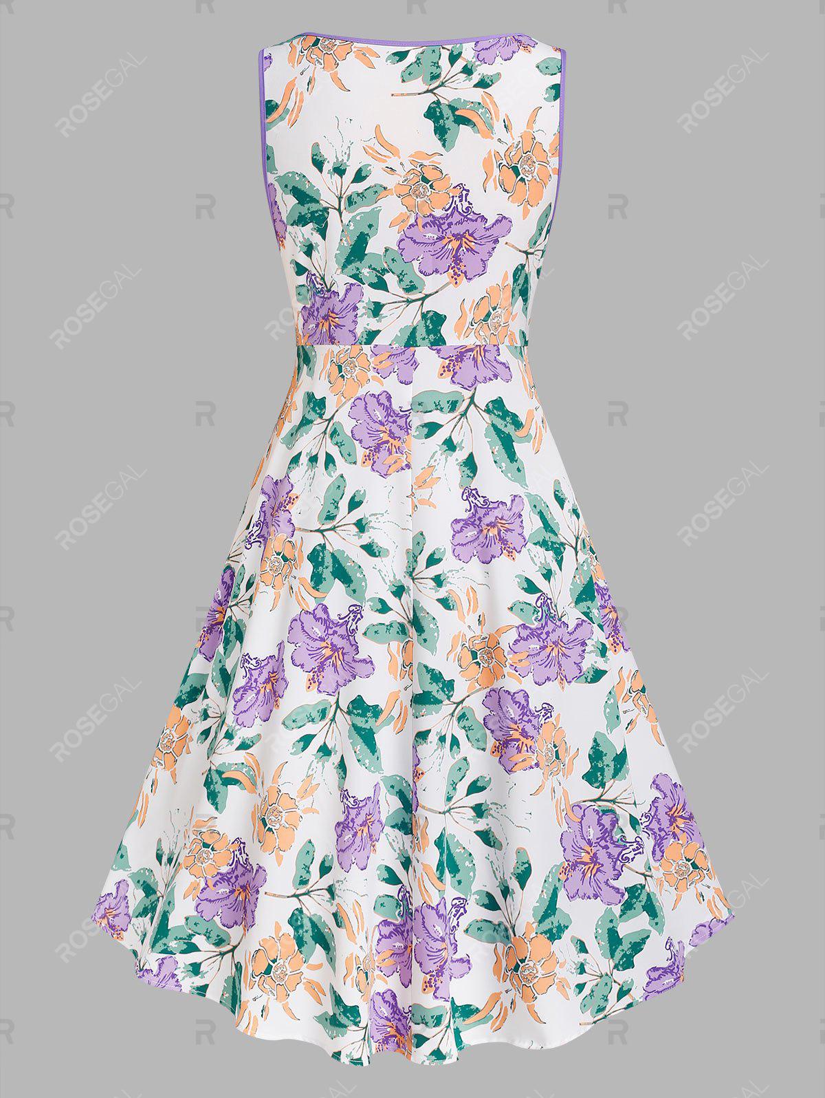 Plus Size Flower Print Overlap Tied A Line Cottagecore Dress