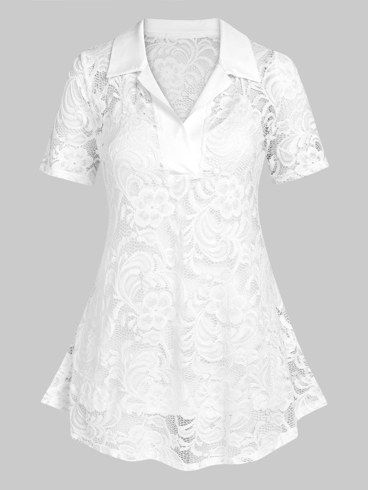 Plus Size Lace Sheer Tunic Blouse with Cami Top Set