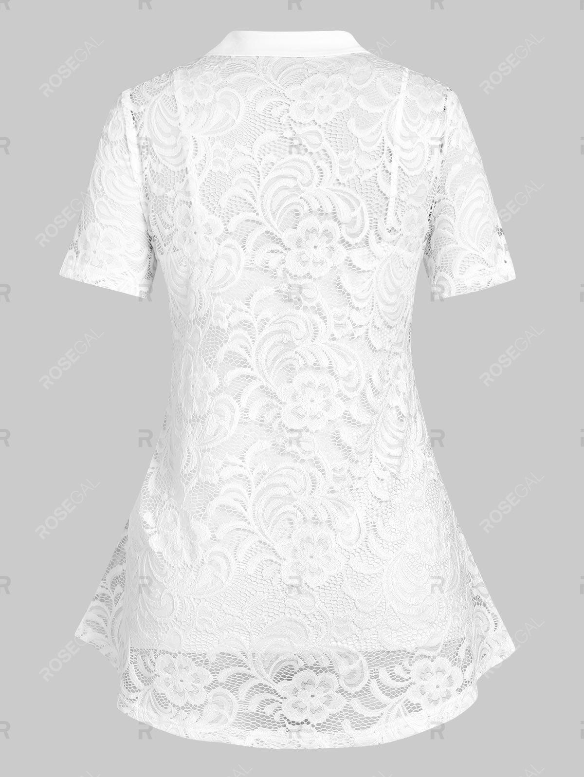 Plus Size Lace Sheer Tunic Blouse with Cami Top Set