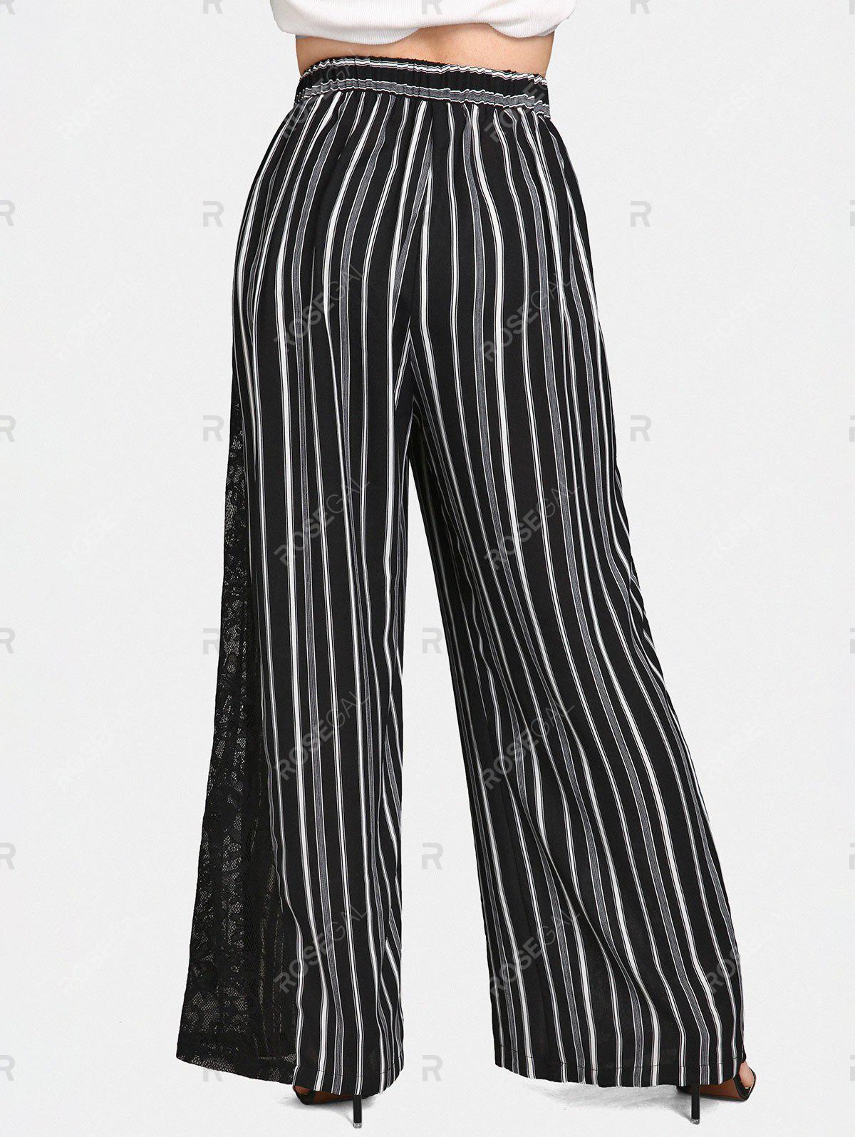 Plus Size High Rise Lace Panel Striped Wide Leg Pants