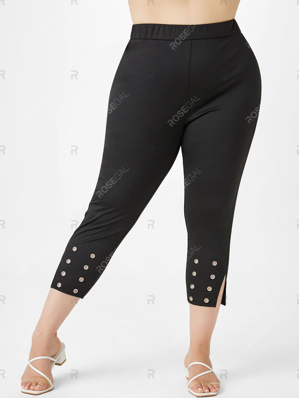 Plus Size & Curve Grommets High Rise Side Slit Ninth Pants