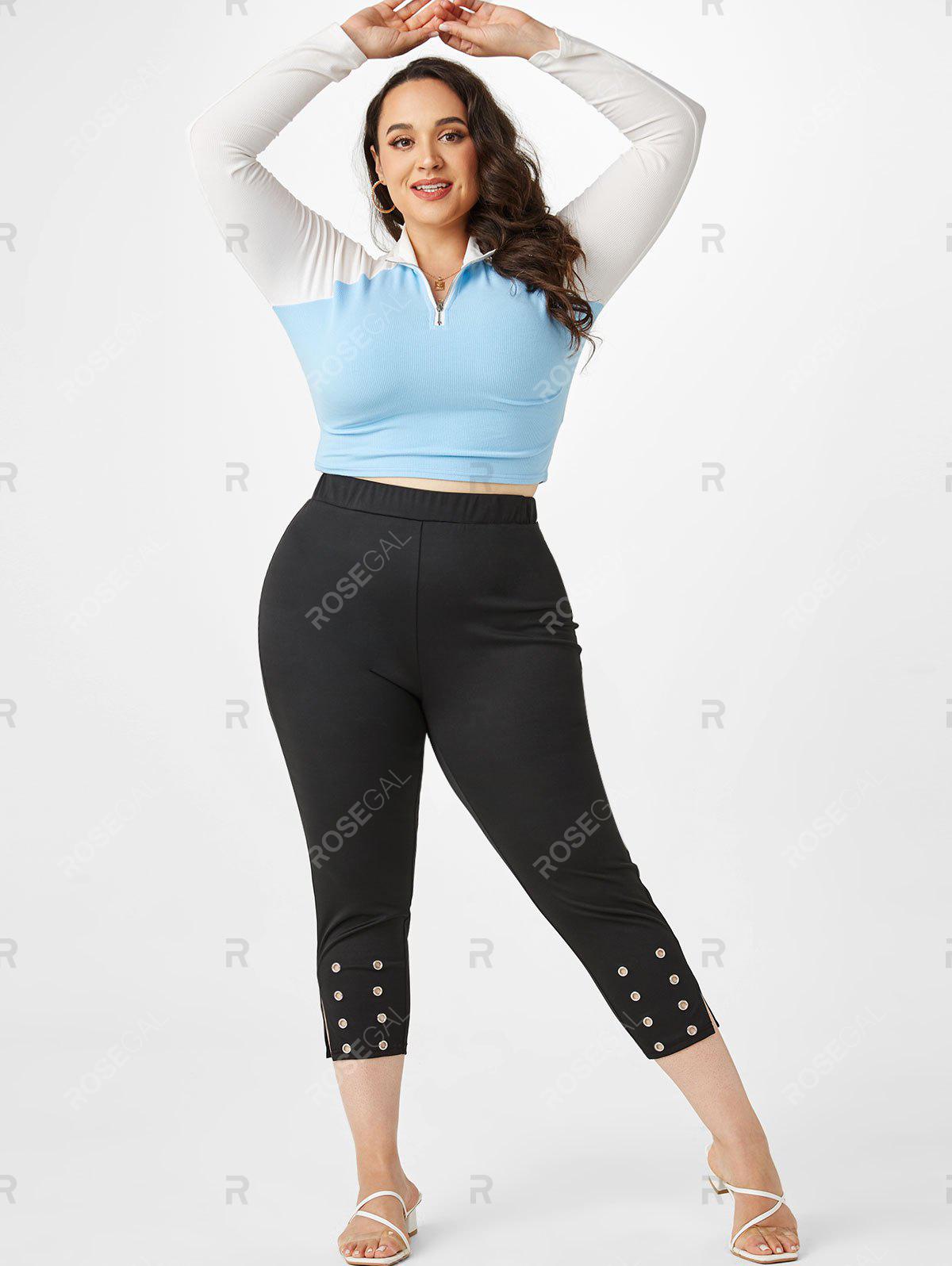 Plus Size & Curve Grommets High Rise Side Slit Ninth Pants