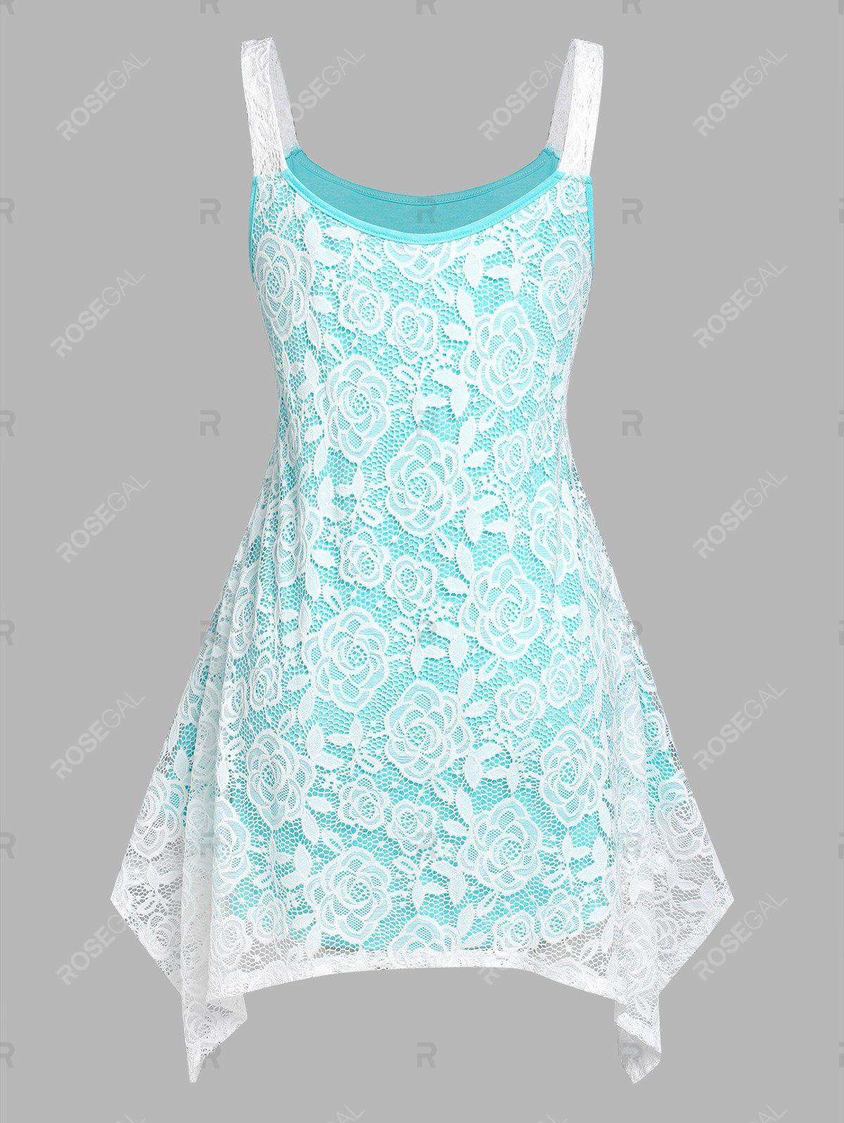 Plus Size Handkerchief Lace Overlay Tank Top