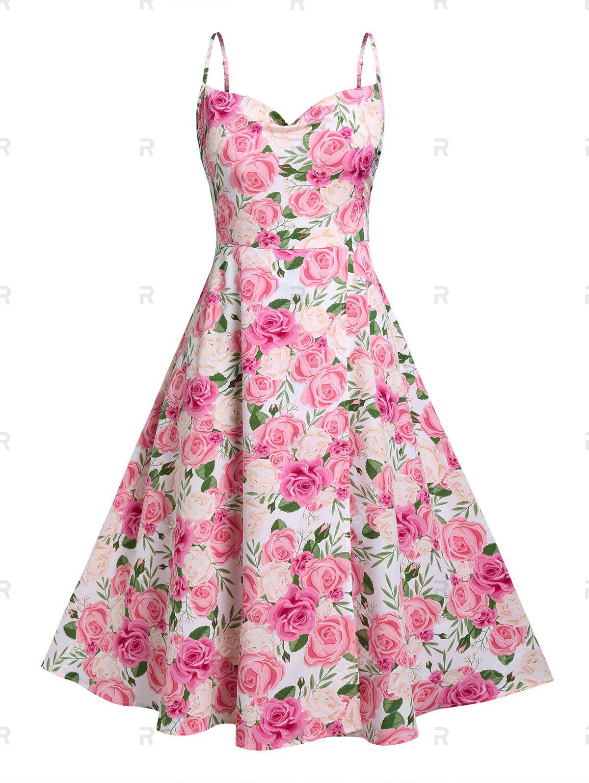 Plus Size & Curve Cottagecore High Slit Cowl Front ?Floral Print Midi Dress