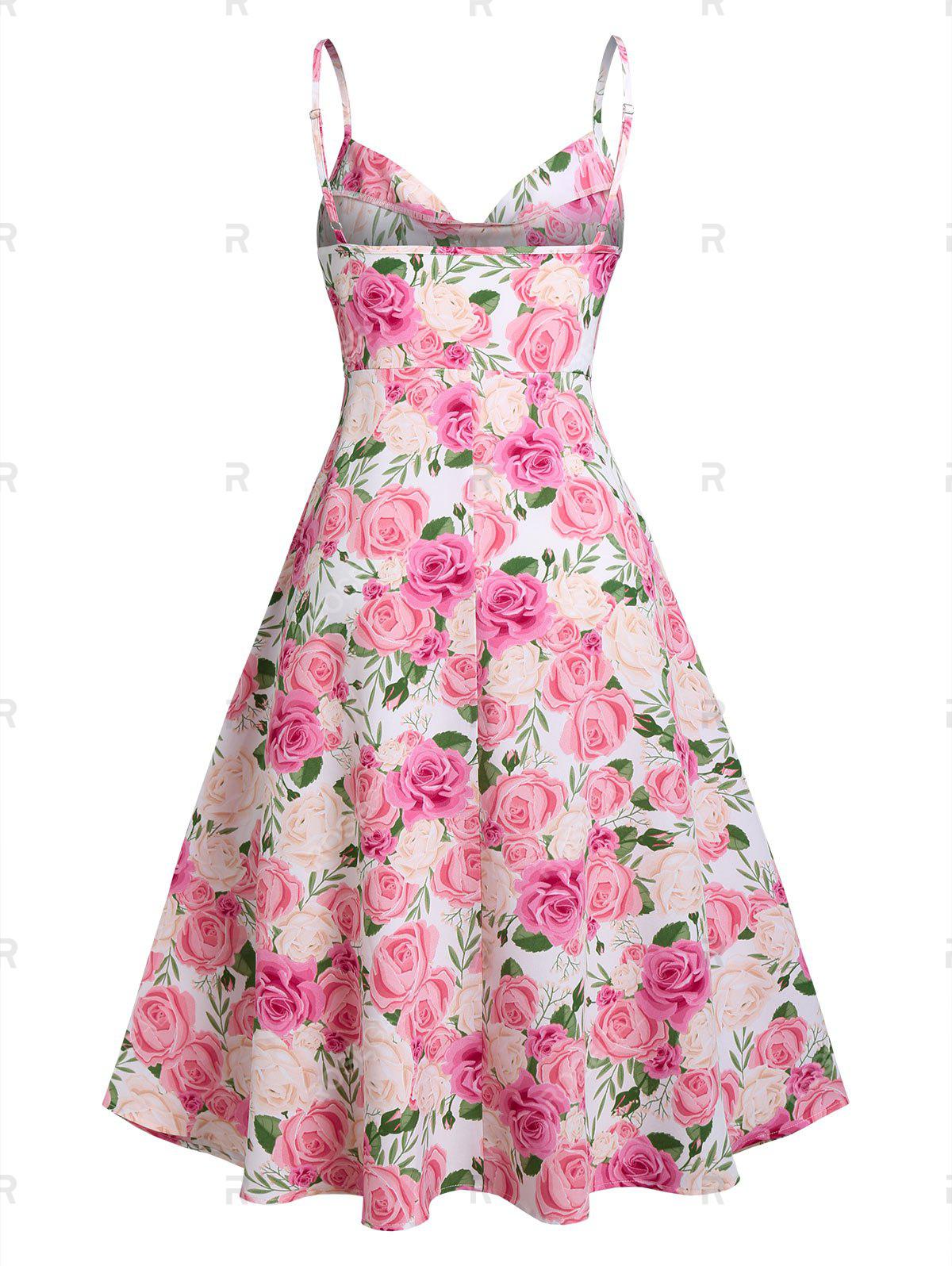 Plus Size & Curve Cottagecore High Slit Cowl Front ?Floral Print Midi Dress