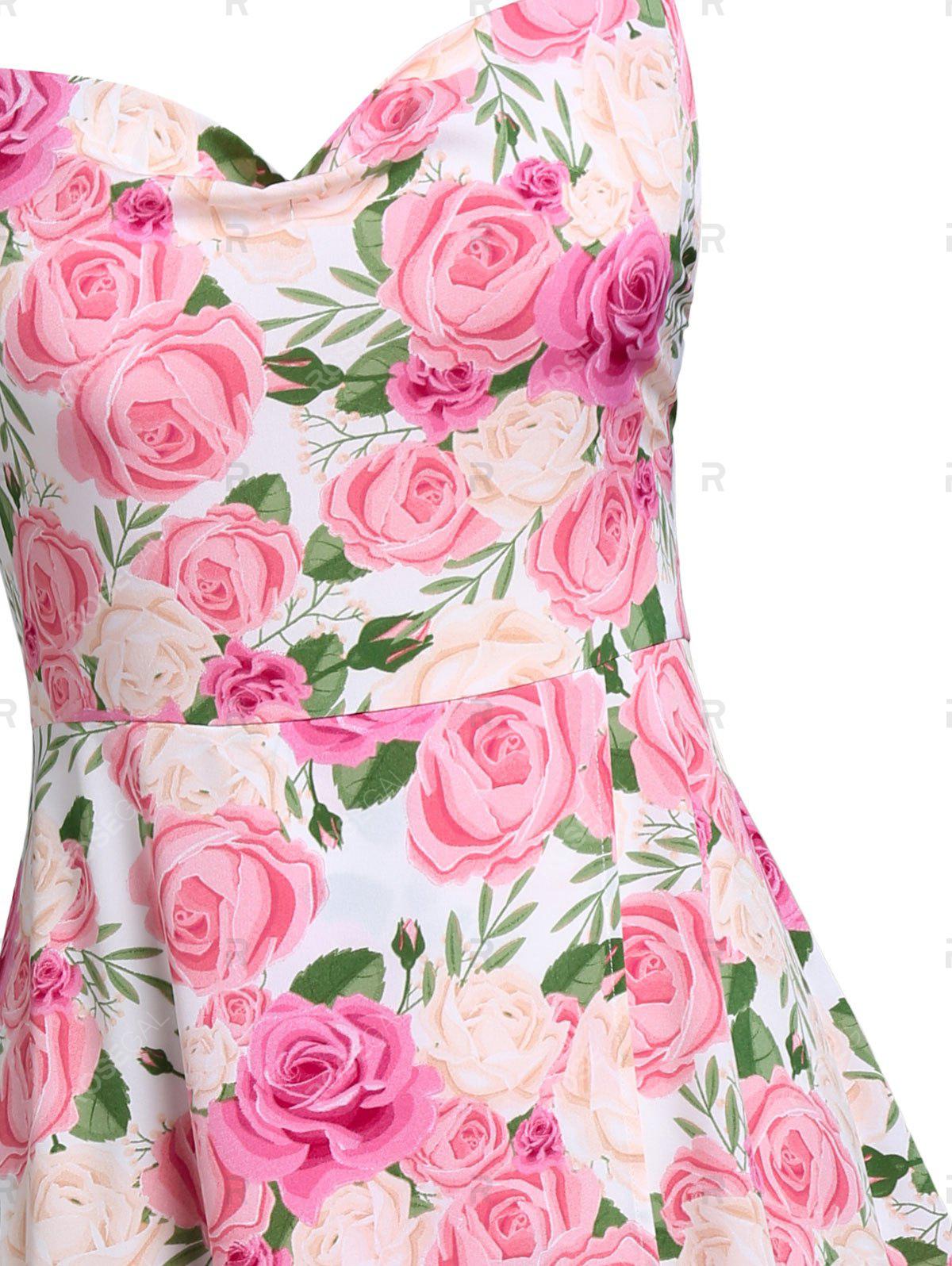 Plus Size & Curve Cottagecore High Slit Cowl Front ?Floral Print Midi Dress