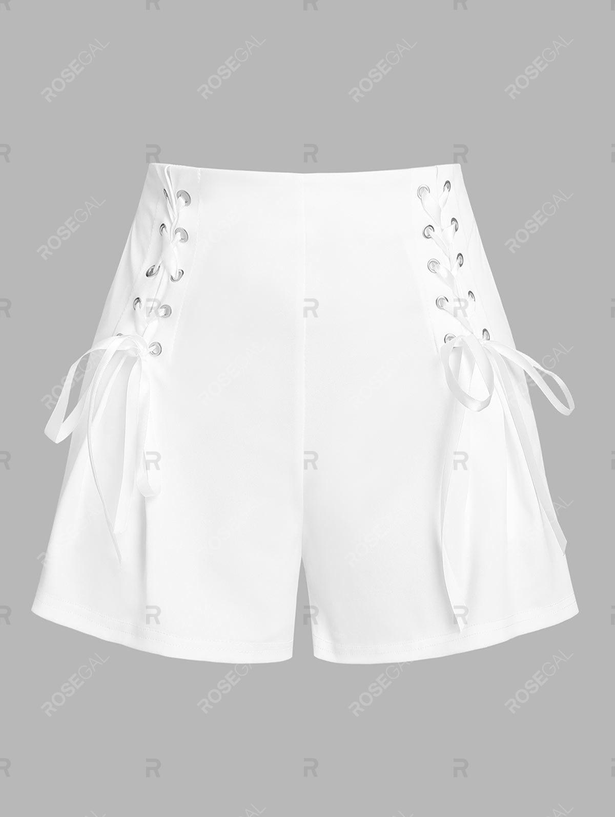 Plus Size Lace Up High Waisted Wide Leg Short