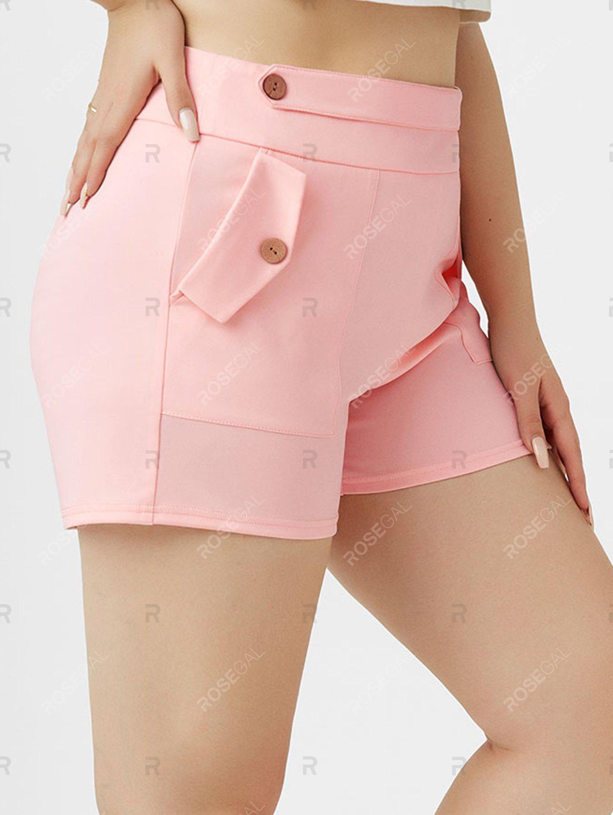 Plus Size High Rise Pocket Buttoned Shorts