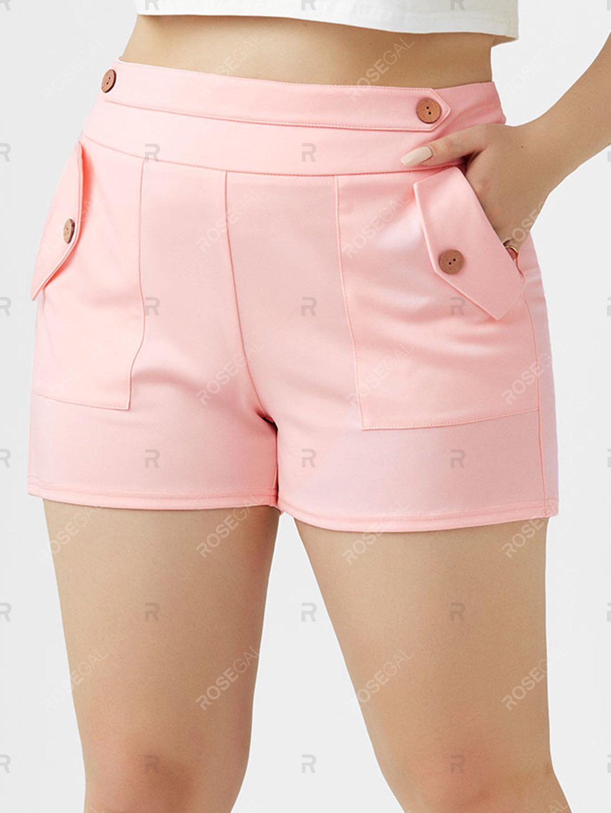 Plus Size High Rise Pocket Buttoned Shorts