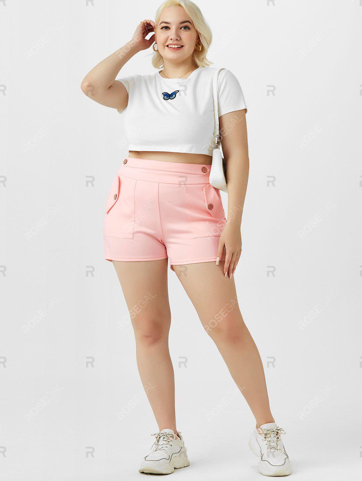 Plus Size High Rise Pocket Buttoned Shorts