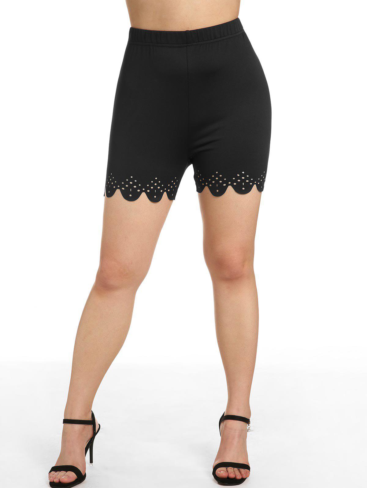 Plus Size & Curve High Waist Scalloped Laser Cut Shorts