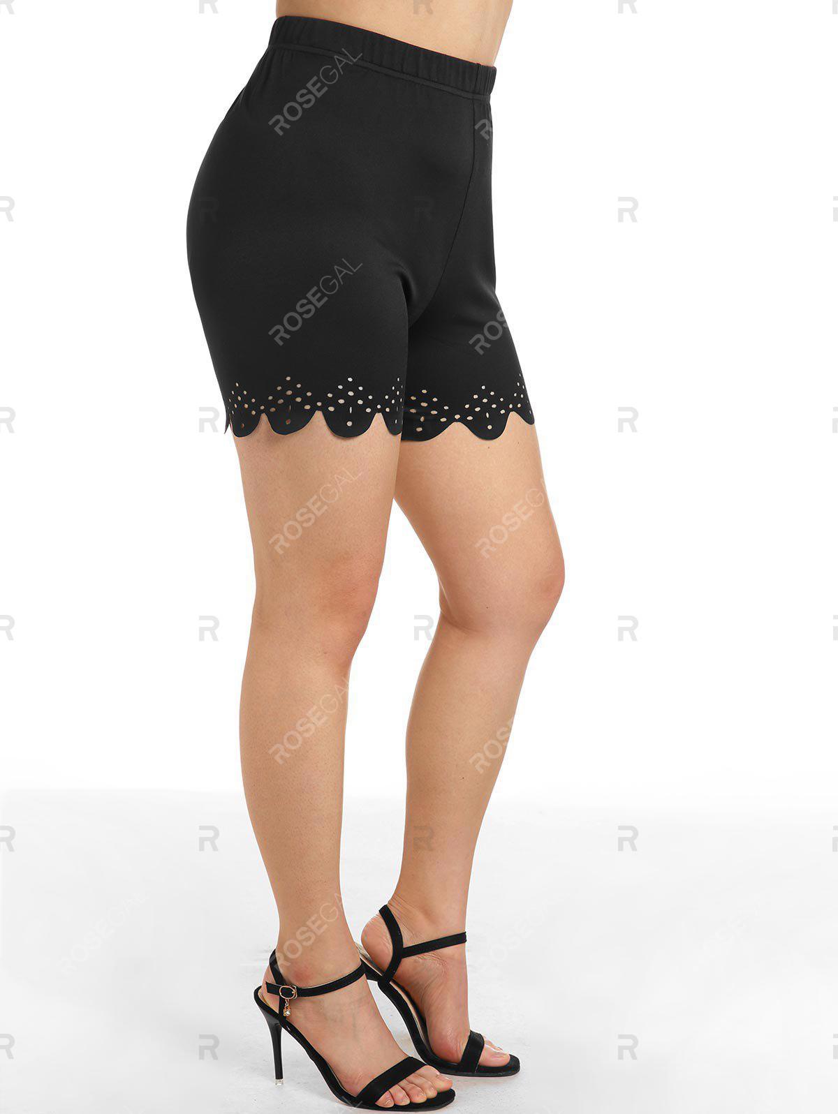 Plus Size & Curve High Waist Scalloped Laser Cut Shorts