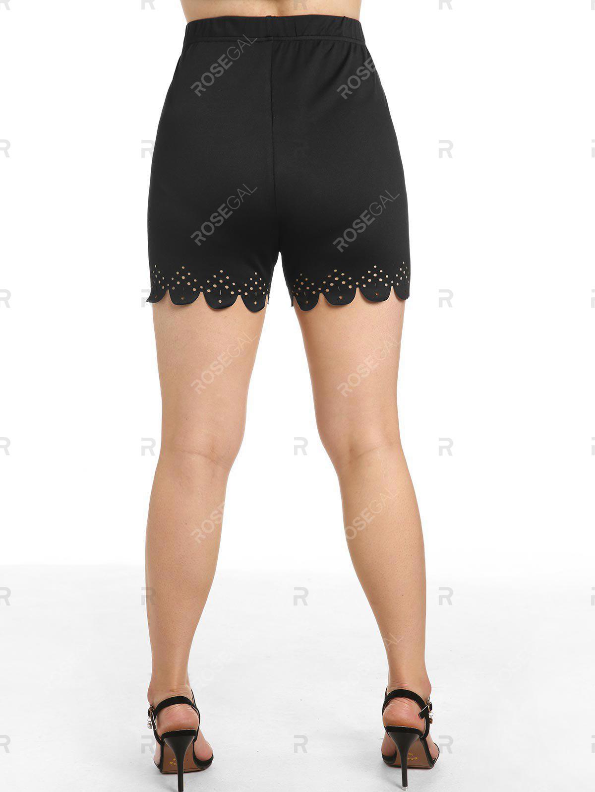 Plus Size & Curve High Waist Scalloped Laser Cut Shorts