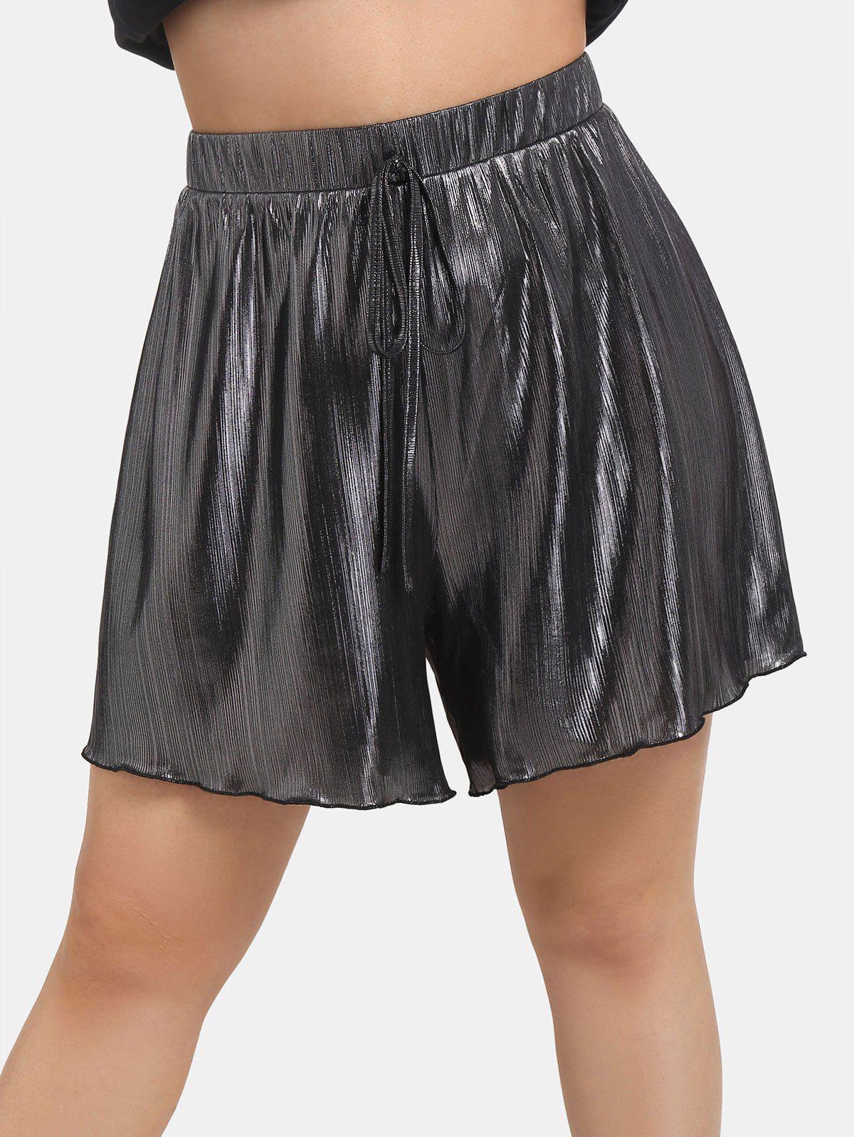 Plus Size Metallic Tie Detail Lettuce Hem Shorts