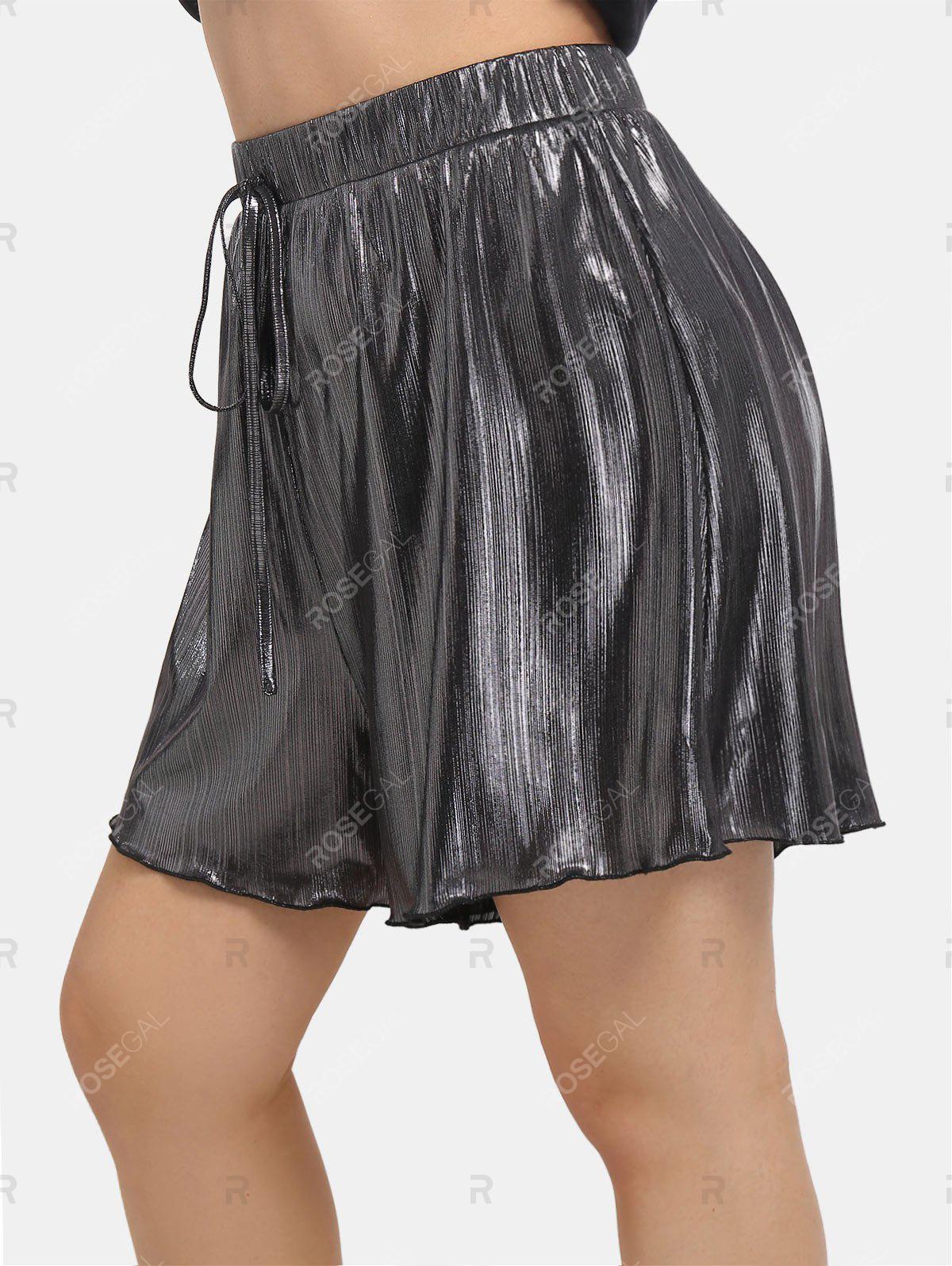 Plus Size Metallic Tie Detail Lettuce Hem Shorts