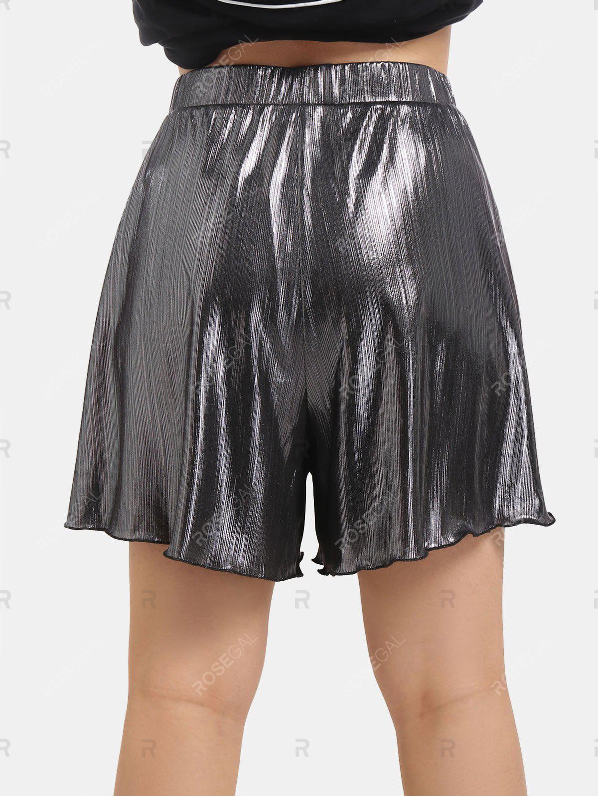 Plus Size Metallic Tie Detail Lettuce Hem Shorts