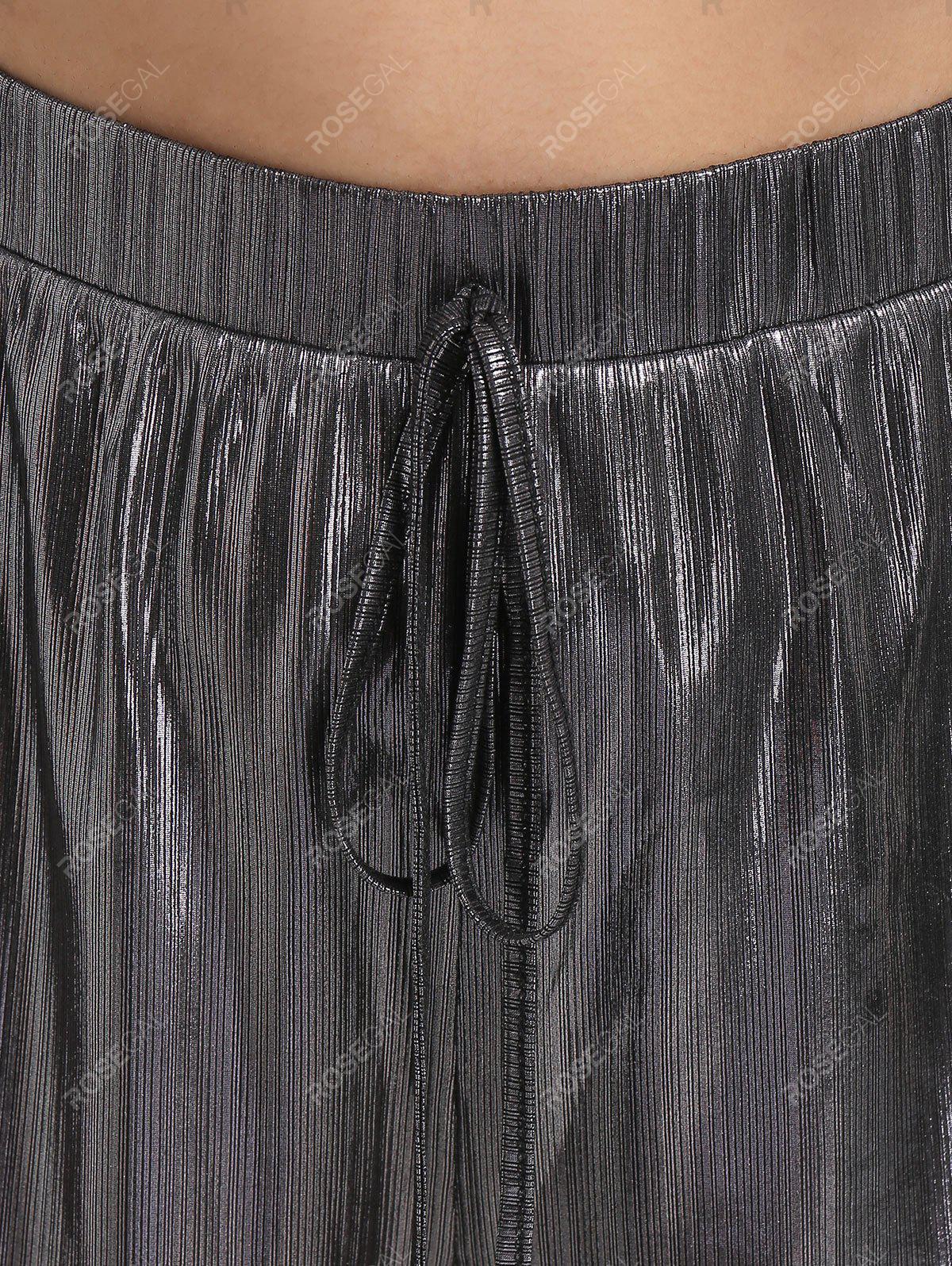 Plus Size Metallic Tie Detail Lettuce Hem Shorts