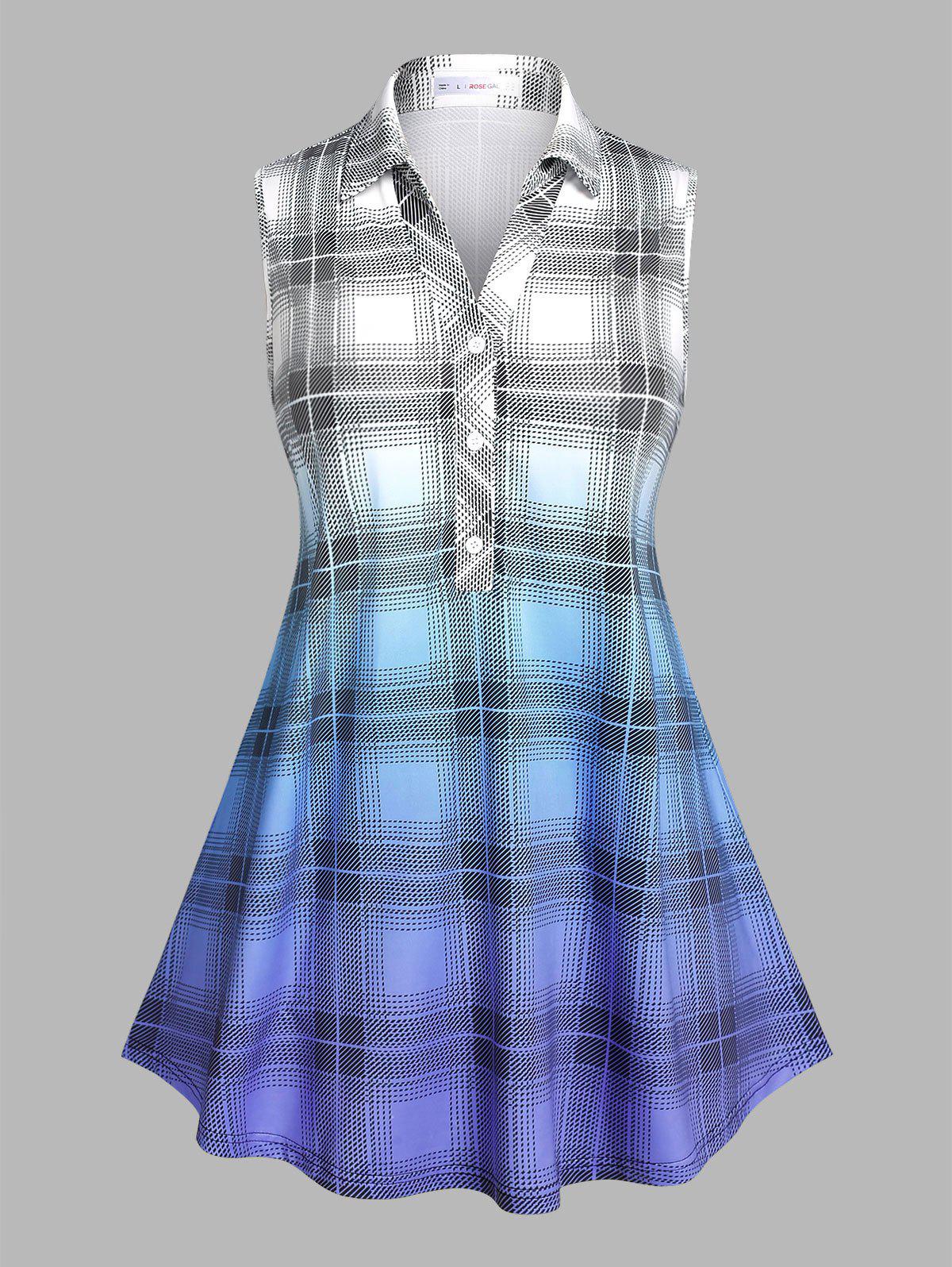 Plus Size Plaid Ombre Color Sleeveless Blouse