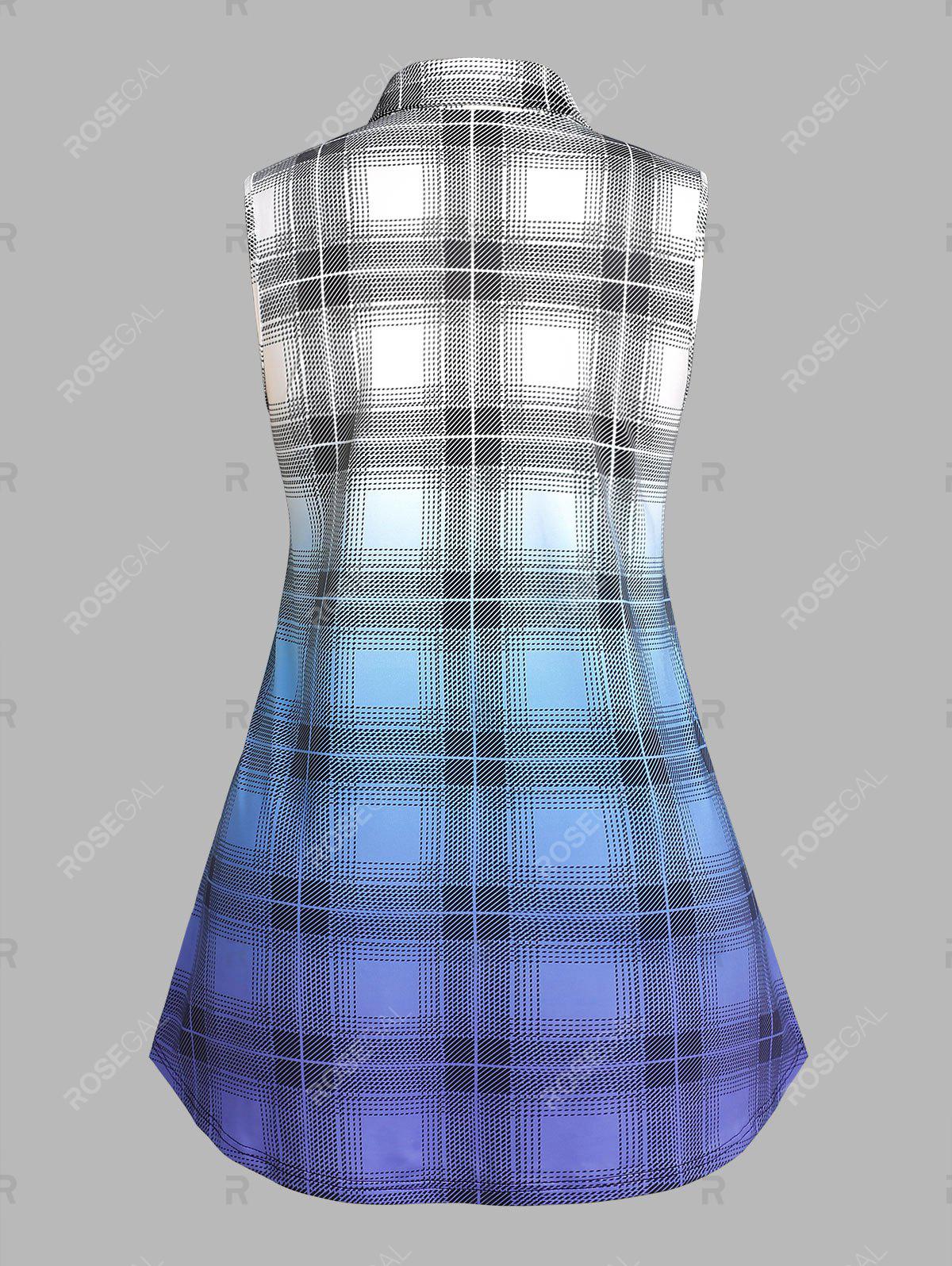 Plus Size Plaid Ombre Color Sleeveless Blouse