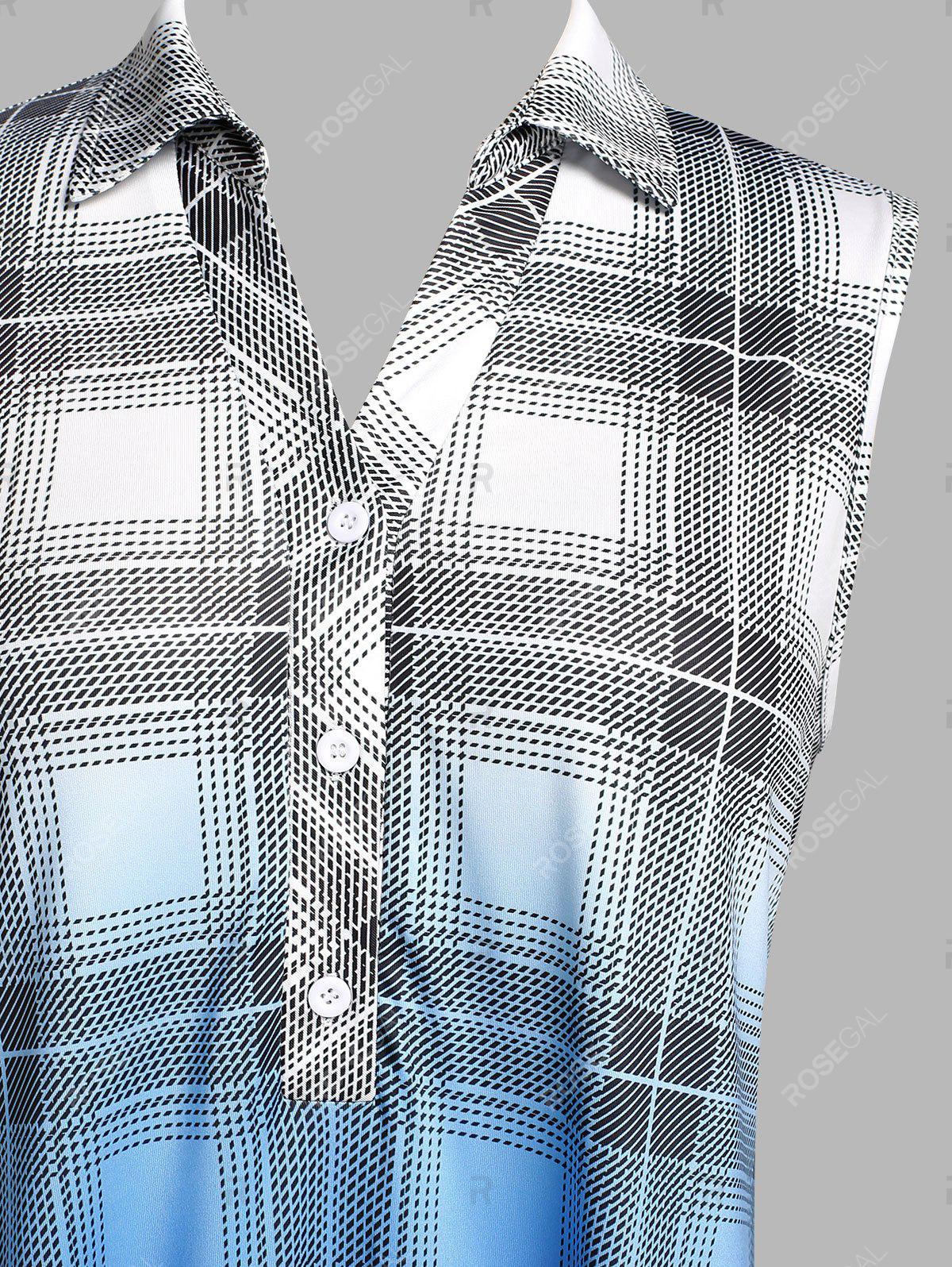 Plus Size Plaid Ombre Color Sleeveless Blouse