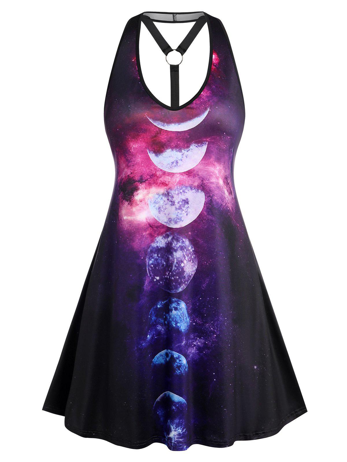 Plus Size Moon Phase Print Y-back Mini Dress