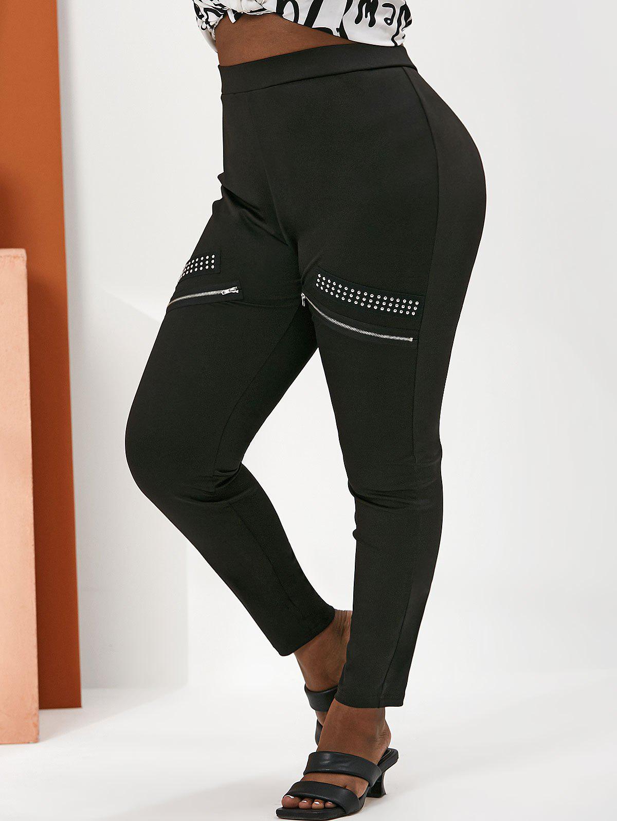 Plus Size Studded Zip High Waisted Leggings