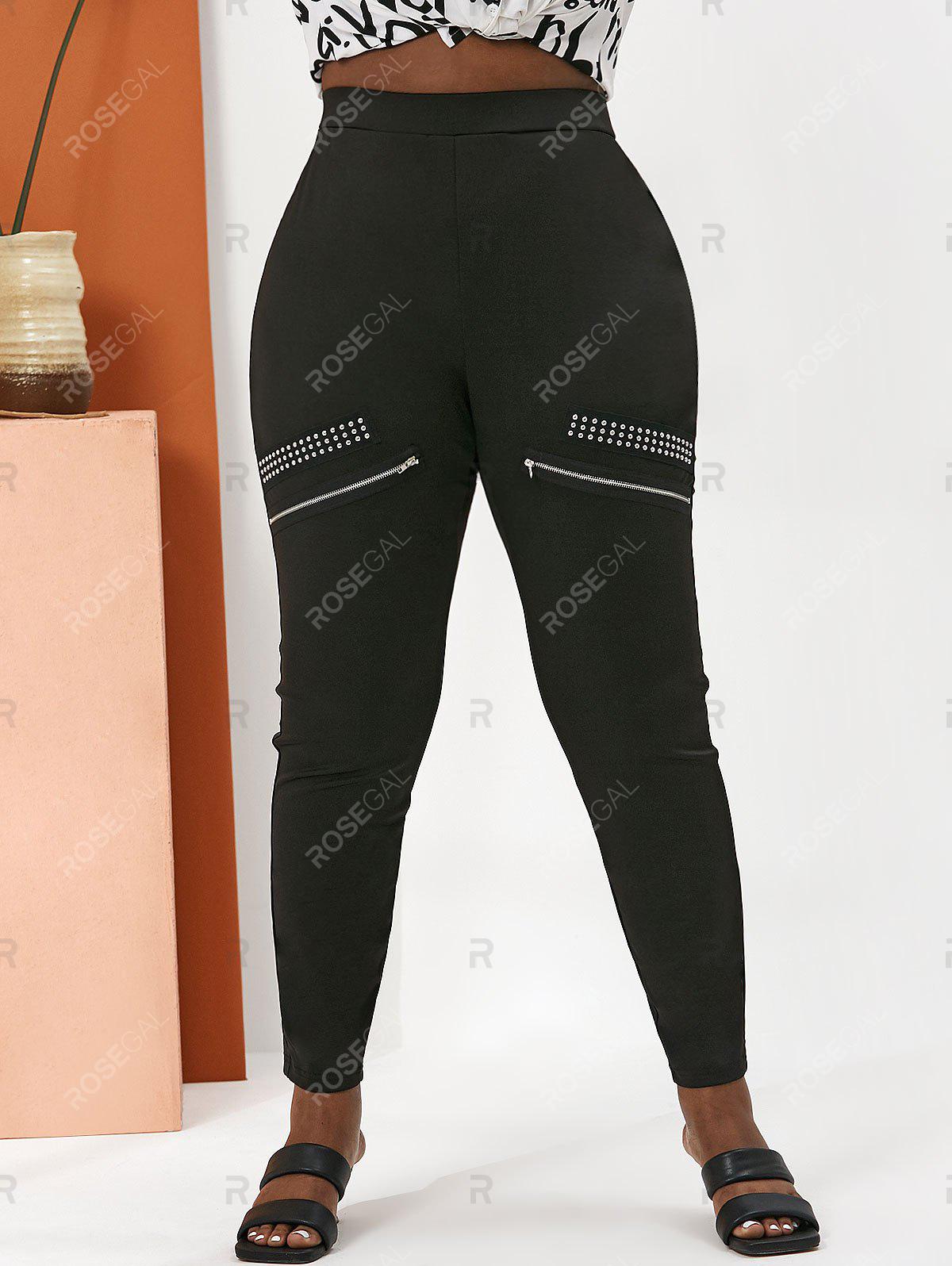 Plus Size Studded Zip High Waisted Leggings