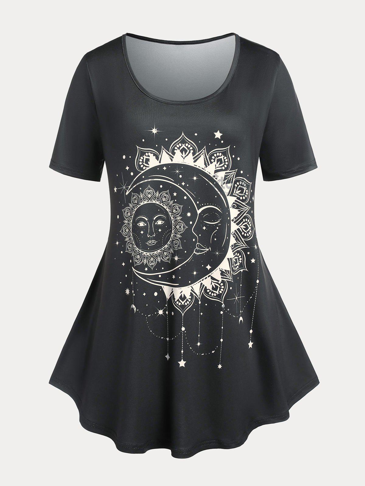 Basic Sun and Moon Print Plus Size Tee