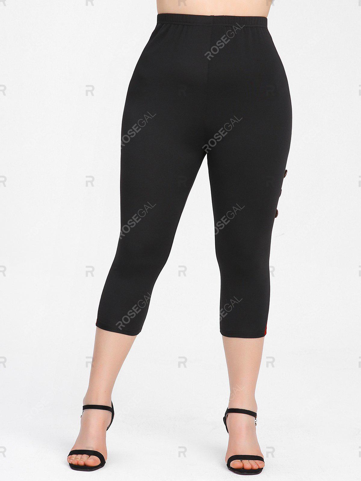 Plus Size Plaid Panel Buttoned Capri Leggings