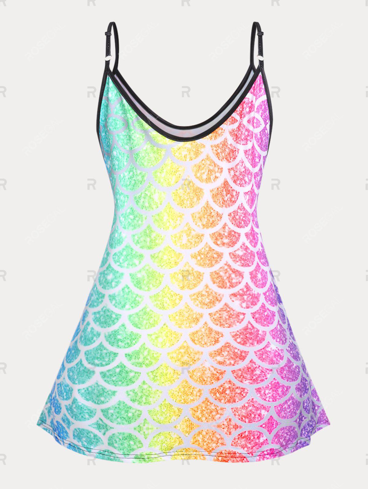 Ombre Color Mermaid Print Plus Size & Curve Tank Top