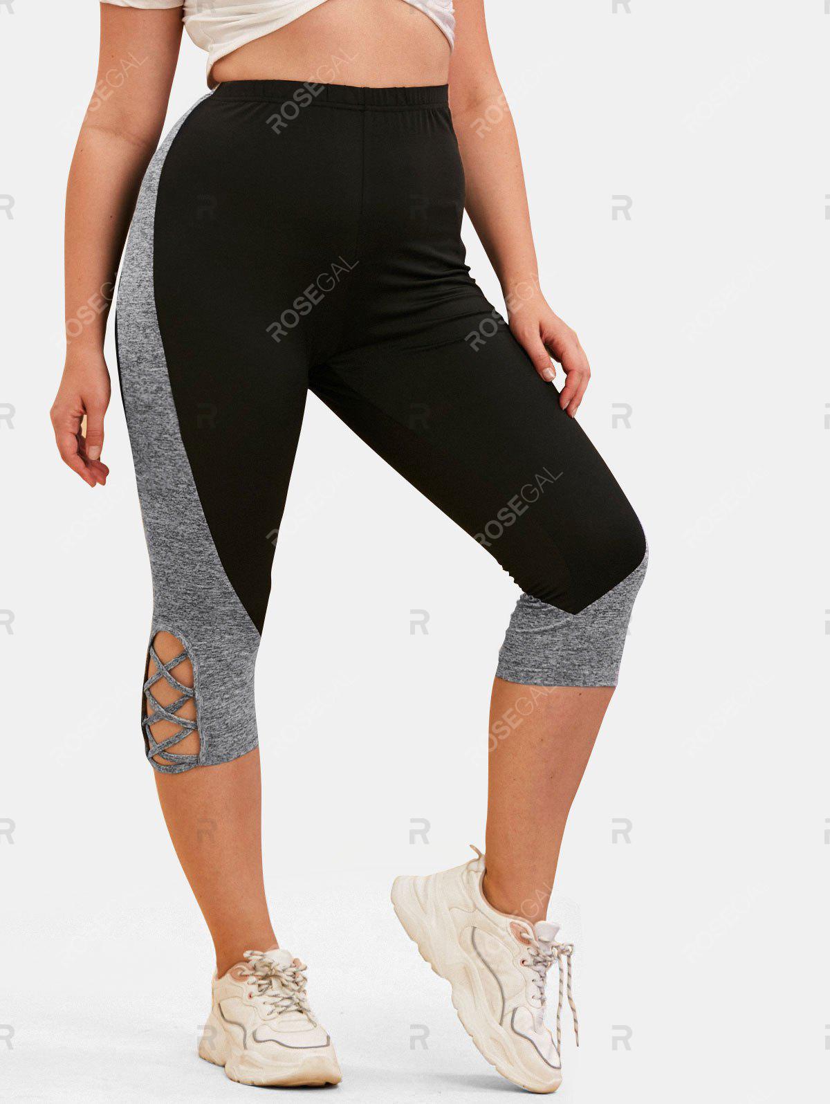 Plus Size & Curve Criss-cross Contrast Skinny Capri Leggings