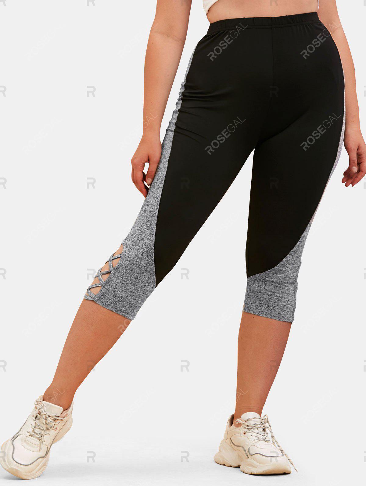 Plus Size & Curve Criss-cross Contrast Skinny Capri Leggings