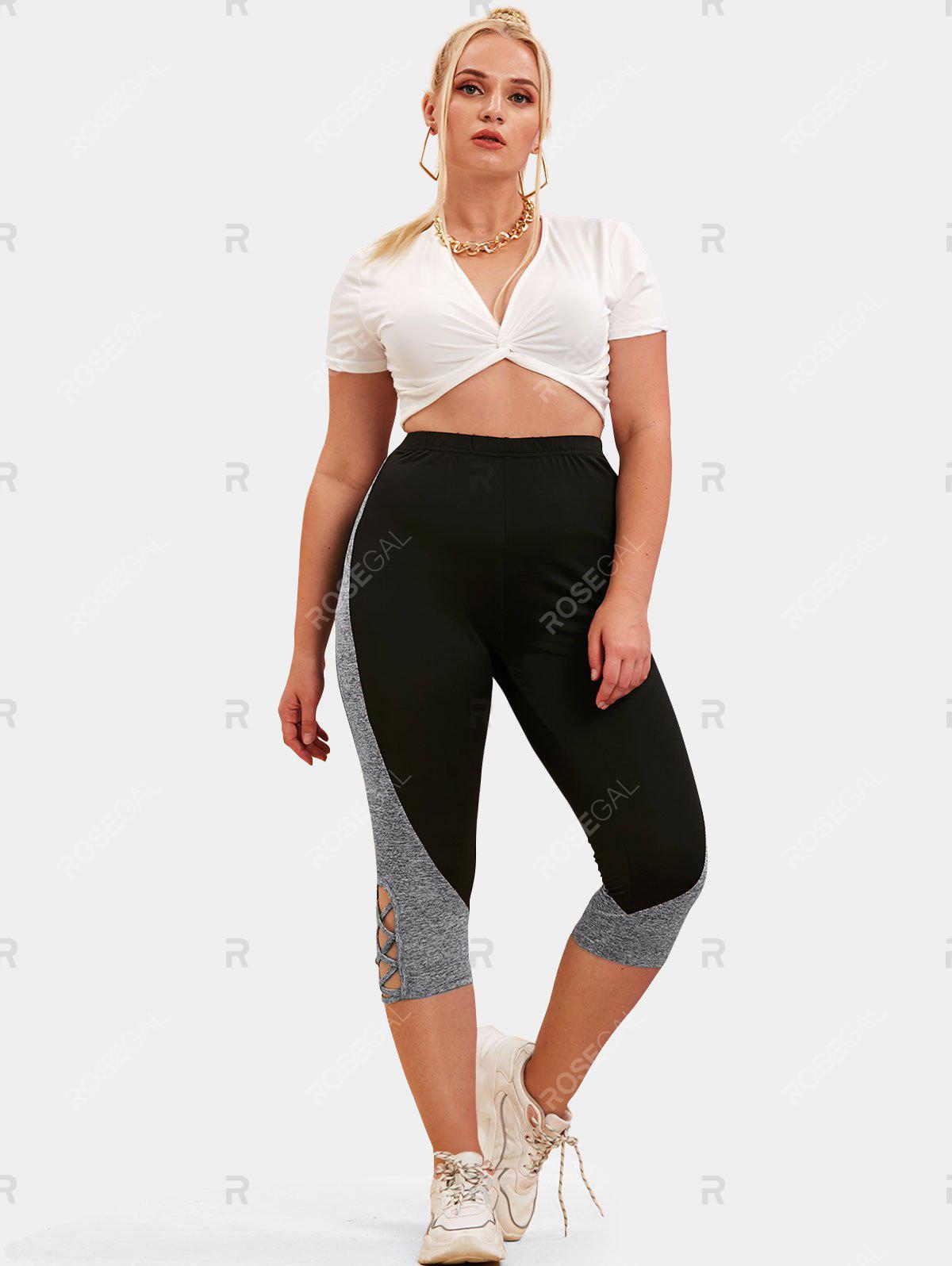 Plus Size & Curve Criss-cross Contrast Skinny Capri Leggings