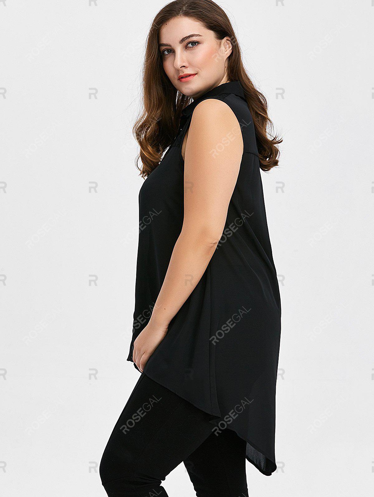 Plus Size & Curve Lace Insert High Low Sleeveless Shirt