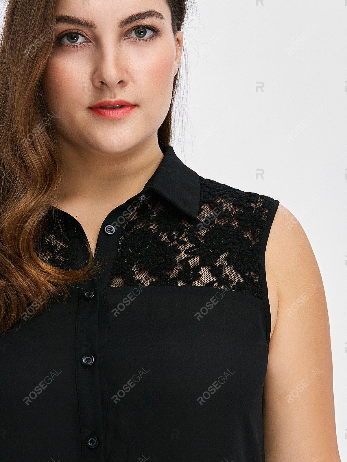 Plus Size & Curve Lace Insert High Low Sleeveless Shirt