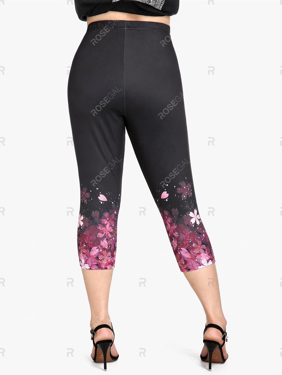 Plus Size High Waist Floral Print Capri Leggings