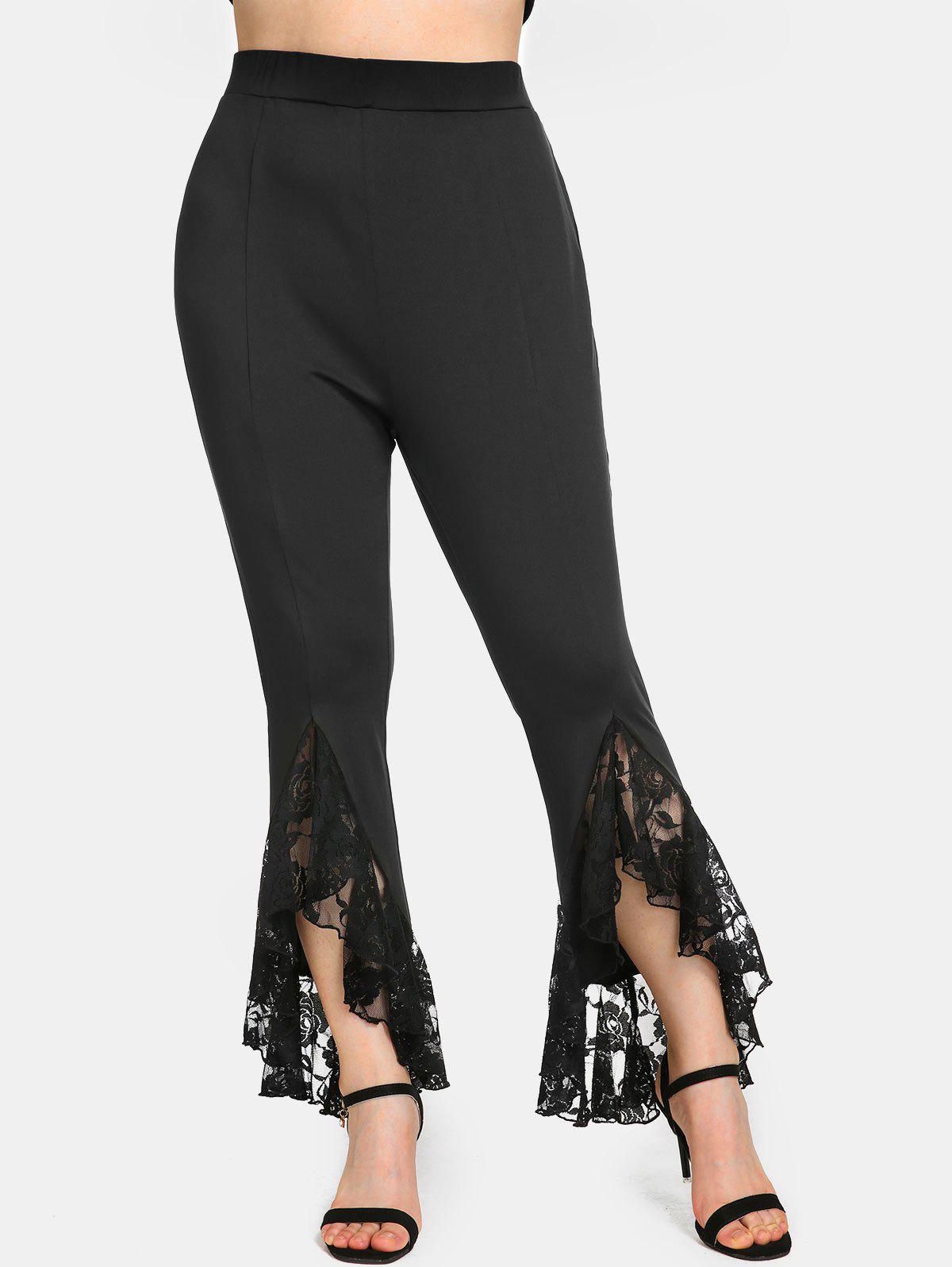 Plus Size&Curve Lace Panel Slit High Rise Flare Pants