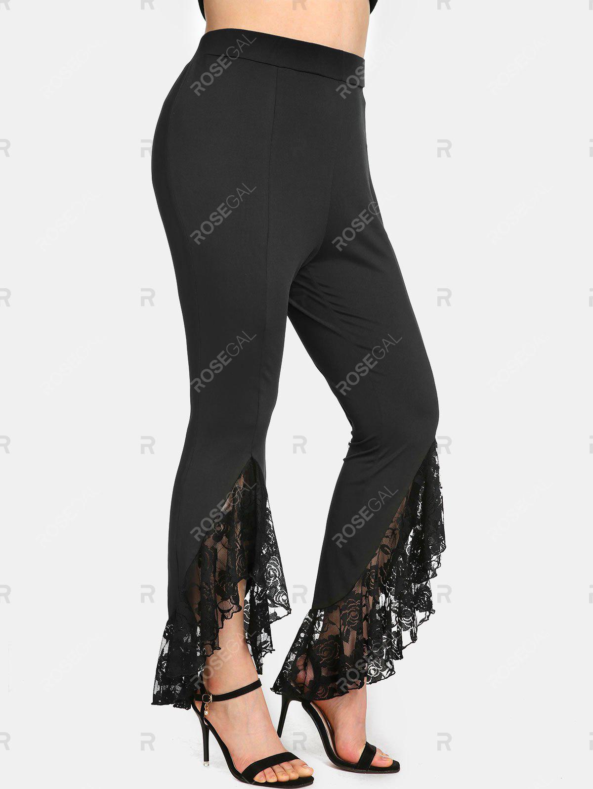 Plus Size&Curve Lace Panel Slit High Rise Flare Pants